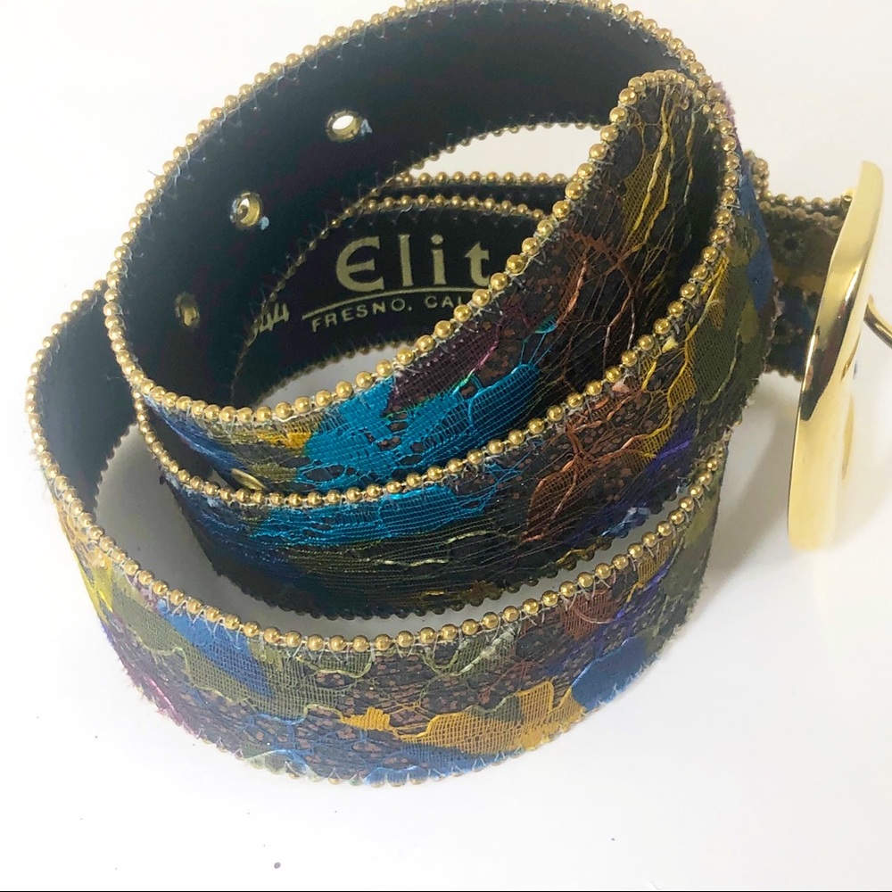 VINTAGE Floral glitter tapestry ELITE Fresno California BELT Unique LARGE EUC - Picture 4 of 8